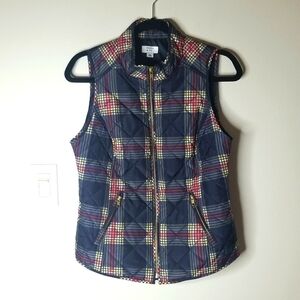 Crown & ivy Women's quilted full zip plaid vest
